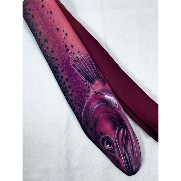 Ralph Marlin Tie - Rainbow Trout Fish (1986) - Vintage Novelty Necktie - Picture 1 of 5